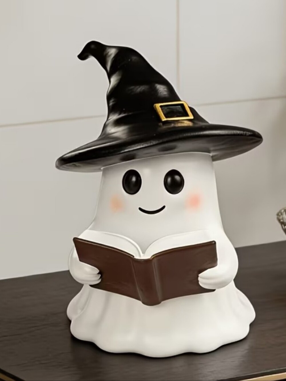 Reading Ghost Figurine with Black Witch Hat